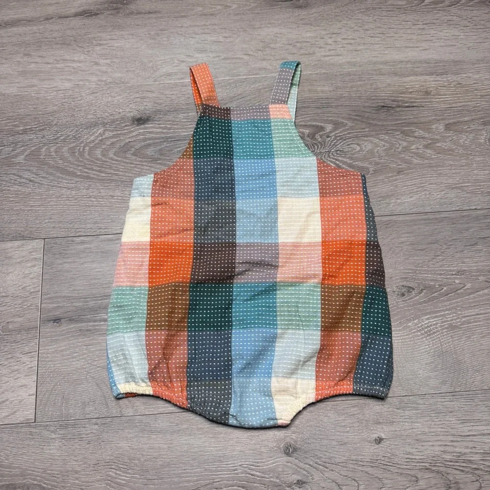 Old Navy Toddler Boys Orange Plaid Dobby Dot Bubble Romper 18-24M